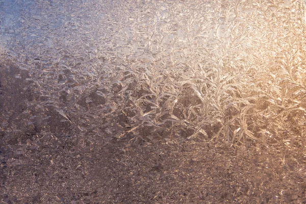 Schöne Nahaufnahme Winter Fensterscheibe Beschichtet Glänzend Eisig Frost Muster — Stockfoto