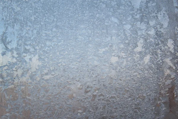 Beautiful Closeup Winter Window Pane Coated Shiny Icy Frost Patterns — Stock Photo, Image