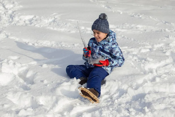 Little Boy Playing Fresh Snow Royalty Free Stock Images