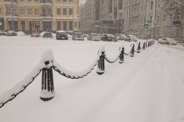 Snowy winter street. Kiev. Ukraine