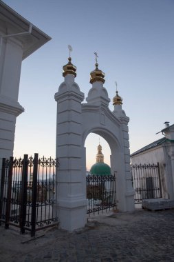 Kiev Pechersk Lavra monastery in Kiev, Ukraine. Orthodox church in the morning fog at dawn