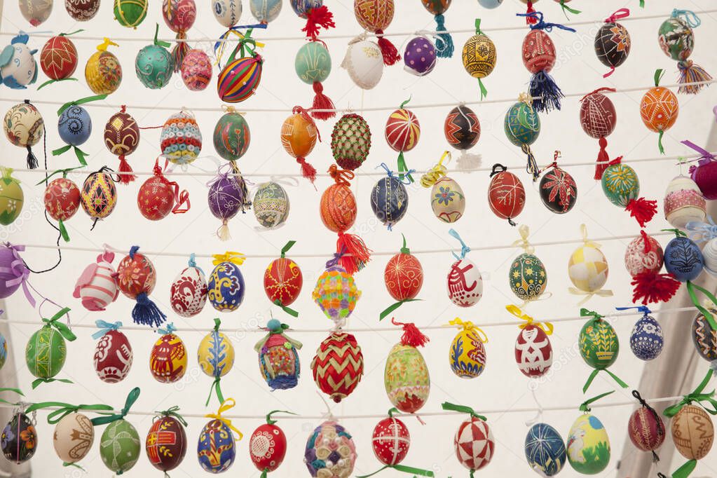 Easter eggs. A large number of colorful decorative Easter eggs