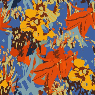 Küçük bir çiçekte şirin bir desen. Küçük çiçekler. Renkli parlak yaz silueti çizimi. Yapraklı, soyut, saptanmış. Modern biçim için arkaplan bileşimi şablon vektörü.