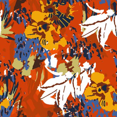 Küçük bir çiçekte şirin bir desen. Küçük çiçekler. Renkli parlak yaz silueti çizimi. Yaprakları ve gelincikleri soyut ve pürüzsüz. Modern biçim için arkaplan bileşimi şablon vektörü.