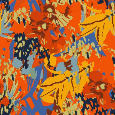 Küçük bir çiçekte şirin bir desen. Küçük çiçekler. Renkli parlak yaz silueti çizimi. Yaprakları ve gelincikleri soyut ve pürüzsüz. Modern biçim için arkaplan bileşimi şablon vektörü.