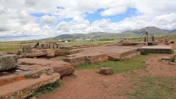 Panoramautsikt över komplexa Puma Punku — Stockvideo