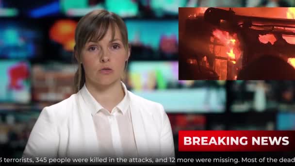 TV Presenter berättar chockerande Breaking News — Stockvideo