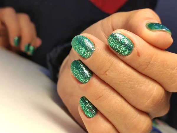 Manicura Arte Natal Estilo Férias Inverno Manicure Brilhante Com Gemas — Fotografia de Stock