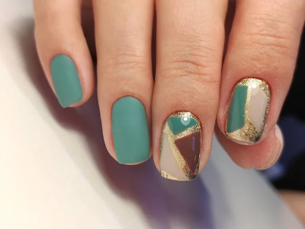 Manicura Uñas Navidad Invierno Estilo Vacaciones Brillante Manicura Con Gemas — Foto de Stock