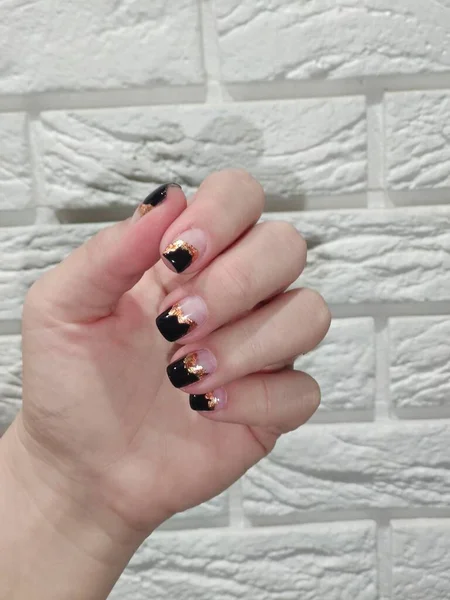 Manicura Arte Natal Estilo Férias Inverno Manicure Brilhante Com Gemas — Fotografia de Stock