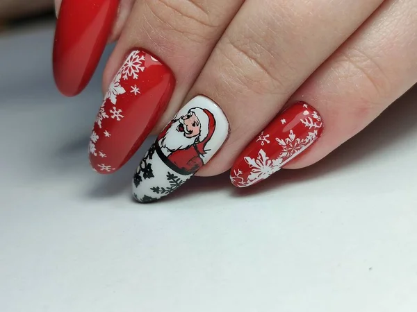 Christmas Nail Art Manicure Winter Holiday Style Bright Manicure Gems — Stock Photo, Image