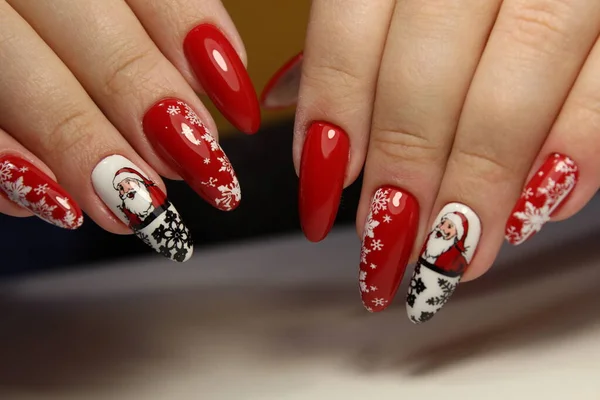 Kerst Nagel Kunst Manicure Winter Vakantie Stijl Heldere Manicure Met — Stockfoto