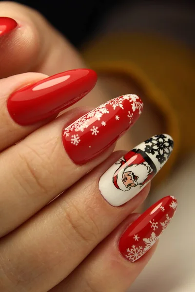 Christmas Nail Art Manicure Winter Holiday Style Bright Manicure Gems — Stock Photo, Image