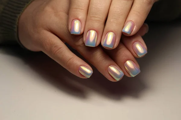 Manicura Uñas Navidad Invierno Estilo Vacaciones Brillante Manicura Con Gemas — Foto de Stock