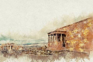 Akropolis 'te sütunlar yerine sütunların ünlü verandası olan Tapınak Erekteyonu