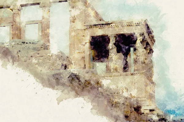 Ναός Ερεχθείου με την περίφημη βεράντα των καρυάτιδων αντί για κίονες στην Ακρόπολη — Φωτογραφία Αρχείου