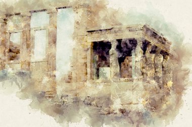 Akropolis 'te sütunlar yerine sütunların ünlü verandası olan Tapınak Erekteyonu