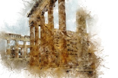 Parthenon, Akropolis 'teki bulutlu gökyüzünün arka planına karşı. Atina, Yunanistan