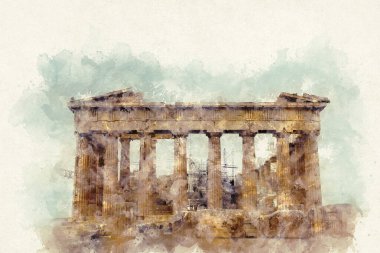 Parthenon, Akropolis 'teki bulutlu gökyüzünün arka planına karşı. Atina, Yunanistan