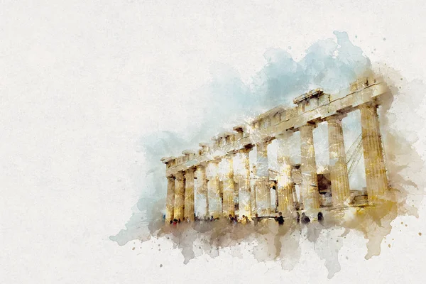 Parthenon, Akropolis 'teki bulutlu gökyüzünün arka planına karşı. Atina, Yunanistan