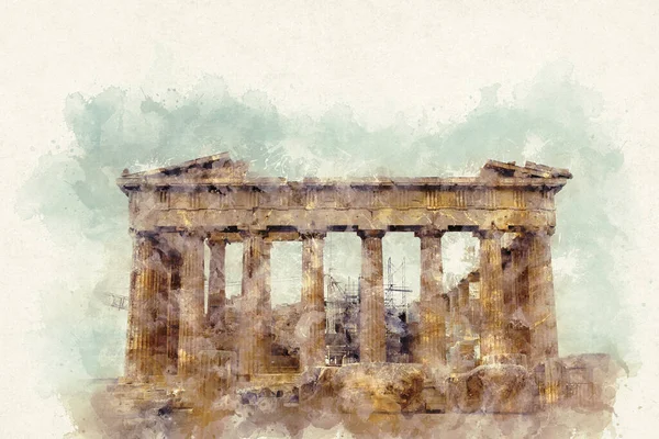 Partenón sobre el fondo del cielo nublado en la Acrópolis. Atenas, Grecia — Foto de Stock