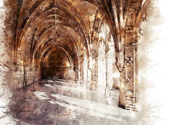Изображение арки арки внутри здания, солнечный день, Лиссабон, Португалия — стоковое фото