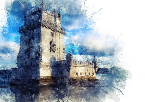 Лисбон, Башня Белем - река Фалус, Португалия. Архитектура с ярким голубым небом — стоковое фото