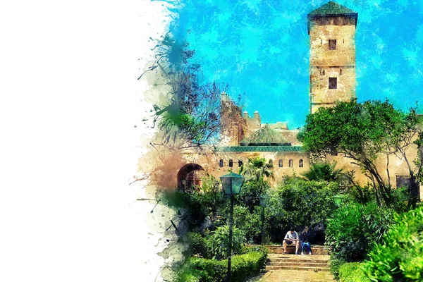 Vista dos Jardins da Andaluzia em A Kasbah dos Udayas antiga fortaleza em Rabat em Marrocos — Fotografia de Stock