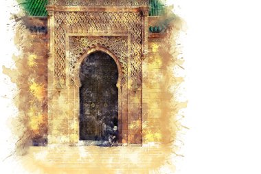 Fas tarzı kapı Rabat Fas, Afrika 'daki Muhammed V mozolesinde.