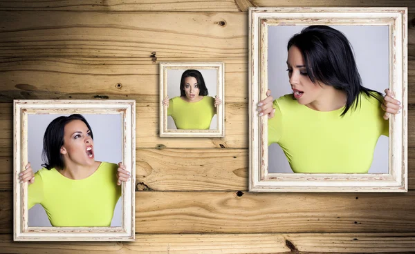 Vrouw gevangen in frames. — Stockfoto