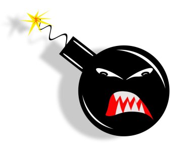 Beyaz arka plan üzerinde izole siyah çizgi film bomba.