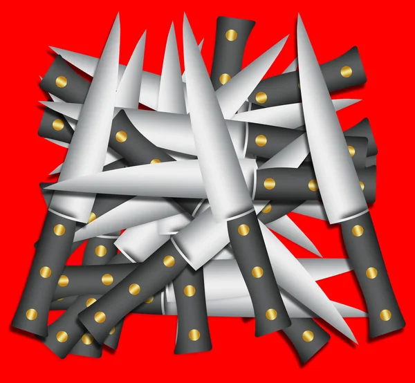 Ilustración abstracta de cuchillos de chef sobre fondo rojo . —  Fotos de Stock