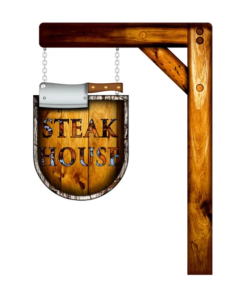 Wooden steak house sign. — Stock fotografie