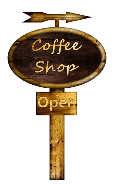 Old wooden coffee shop sign. — Stock Photo, Image