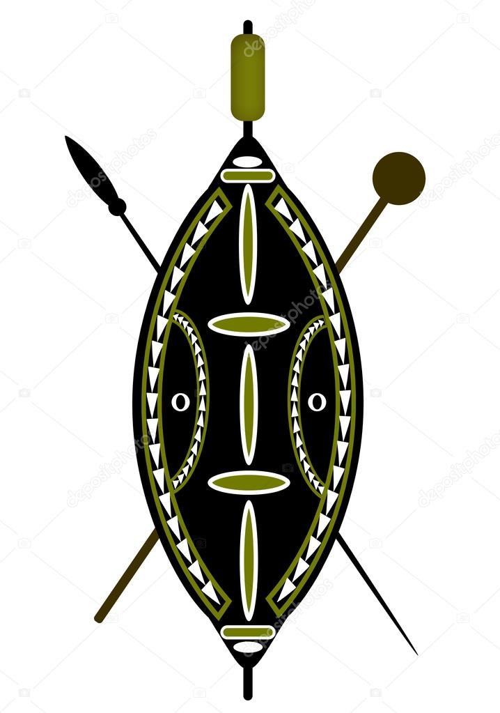 African warrior shield and spear