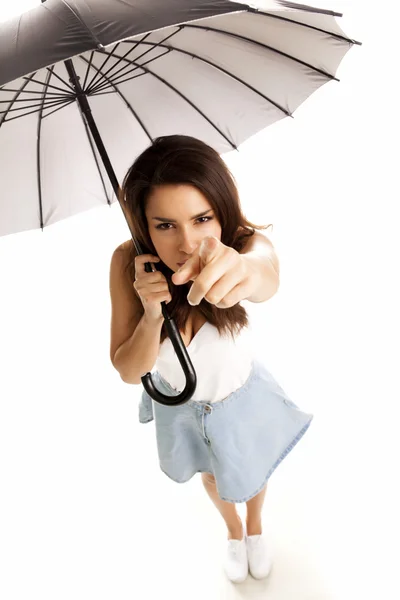 Jovem mulher feliz com guarda-chuva . — Fotografia de Stock