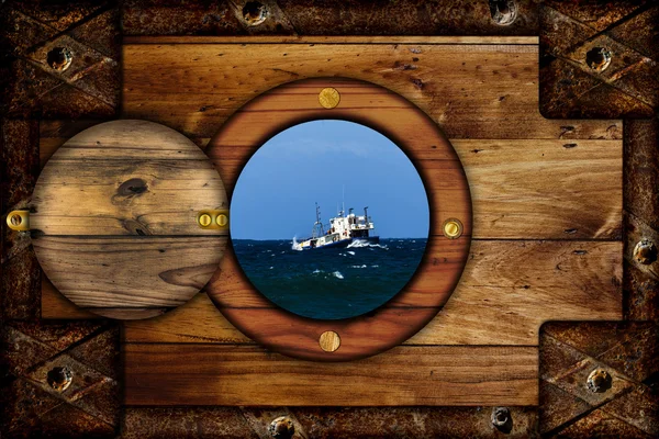 Porthole de navios de madeira . — Fotografia de Stock