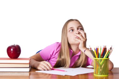 girl studying at the desk clipart