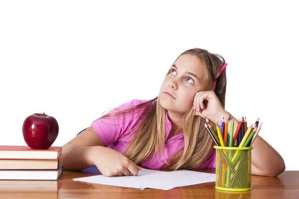 Girl studying at the desk — Stock Photo, Image
