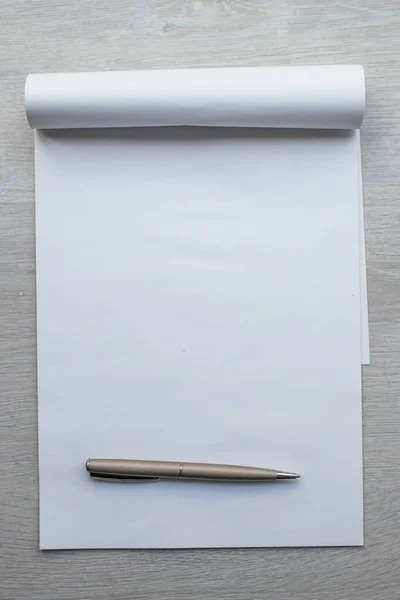 Top View Blank Notepad Pen — Stock Photo, Image