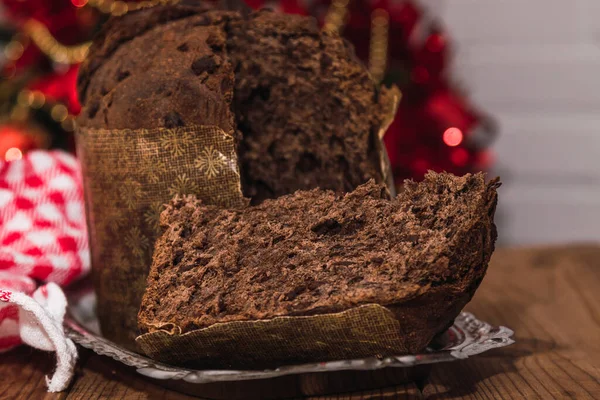 Christmas Typical Fresh Chocolate Panettone — Stock Photo, Image