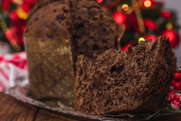 Christmas Typical Fresh Chocolate Panettone — Stock Photo, Image