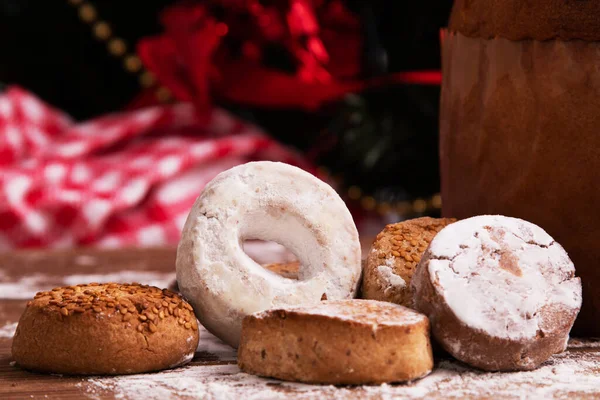 Poudres Noël Traditionnelles Sur Bois Rustique Avec Ornements — Photo