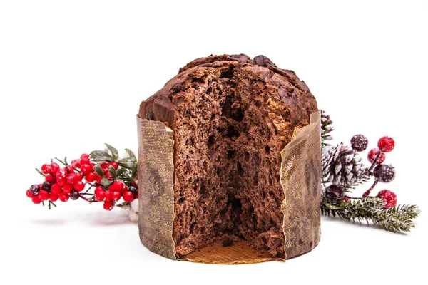 Panettone Con Decoraciones Navidad Aisladas —  Fotos de Stock