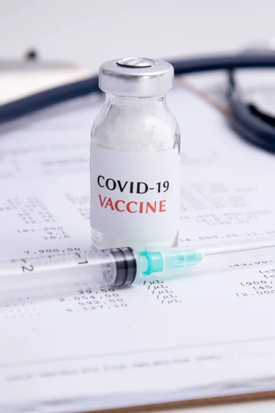 Vial Vacuna Contra Coronavirus Antecedentes Material Médico Salud —  Fotos de Stock