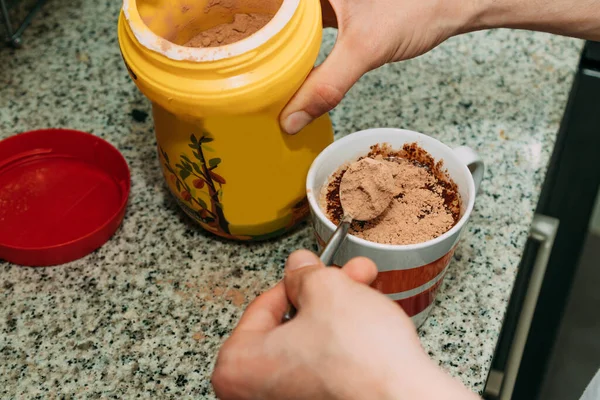 Taza Leche Con Cacao Desayuno —  Fotos de Stock