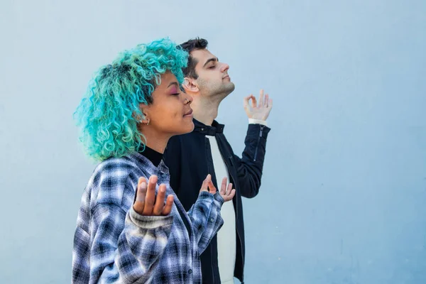 Concentrated Couple Breathing Calm Yoga Posture — Stock Photo, Image