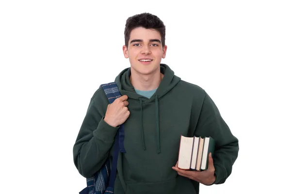 Estudiante Con Libros Aislados Sobre Fondo Blanco — Foto de Stock