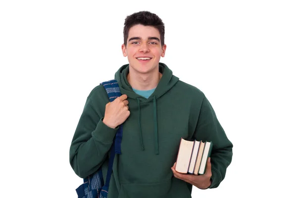 Студент Книгами Изолированы Белом Фоне — стоковое фото