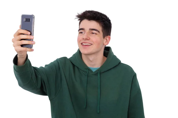 Young Man Mobile Phone Recording Taking Photos — Stock Photo, Image